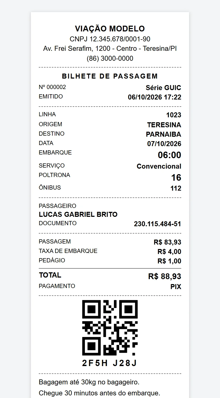 Bilhete com QR code