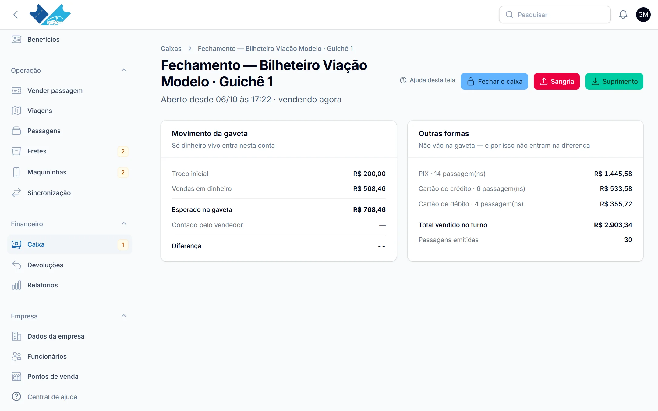O caixa fecha sem conta de cabeça